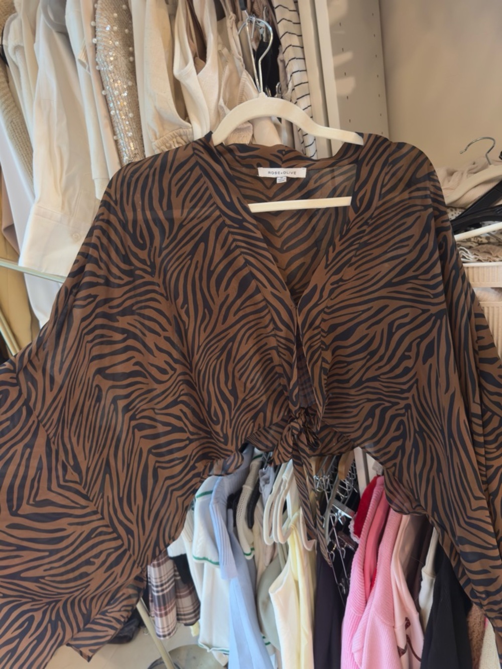 Rose & Olive Brown and Black Zebra Print Top